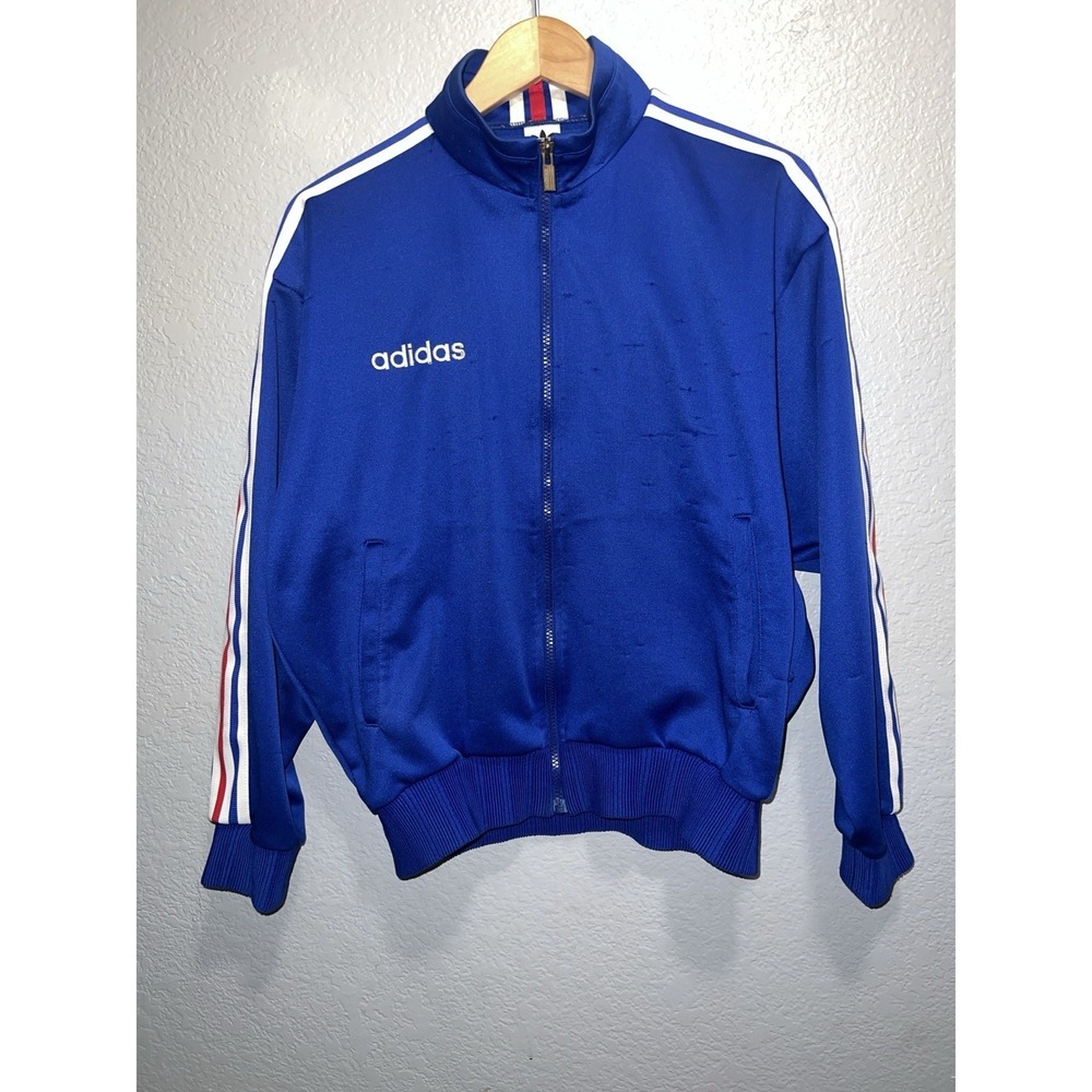 Adidas Track Jacket Men's Large White And Blue Y2K Hip Hop Preppy 90's 80's